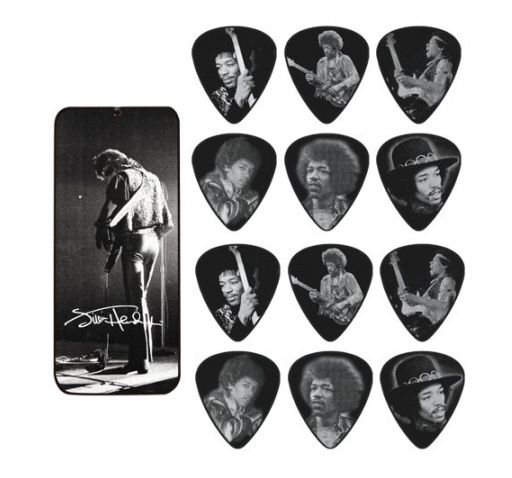 JH-PT06M Jimi Hendrix Silver Portrait Медиаторы 12шт, средние, в коробочке, Dunlop