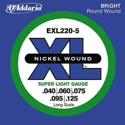 D`Addario EXL-220-5  Струны для пятиструнной бас-гитары, nickel, supersoft 40-125