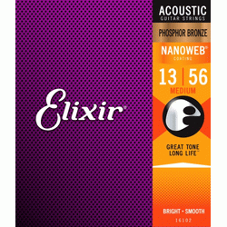 Elixir 16102 NanoWeb  струны для акустич. гитары Medium 13-56, фосфор/ бронза