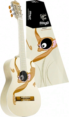 STAGG C530 MONKEY - классическая гитара, размер 3/4, верхняя, задняя дека и обечайка: липа, гриф: нато, накладка грифа и бридж: цельный клен, мензура: 590 мм, рисунок обезьянки