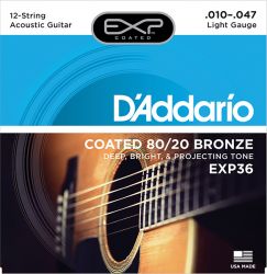EXP36 COATED 80/20 Струны для 12-струнной акустической гитары 12-String Extra Light10-47 D`Addario