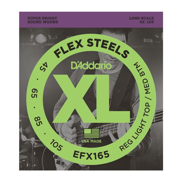EFX165 FlexSteels Комплект струн для бас-гитары, Custom Light, 45-105, сталь, Long Scale, D'Addario