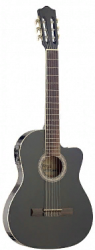 STAGG C546TCE BK - классическая электроакустическая гитара с вырезом, верхняя дека: ель, задняя дека, обечайка и гриф: катальпа, накладка: палисандр, электроника: звукосниматель + эквалайзер CL-4 с уровнем громкости + переключатель фазы + индикатор заряда