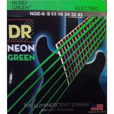 DR Strings NGE-9  Струны для электрогитары NEON Green Electric 9-42 Lite, зелёный неон