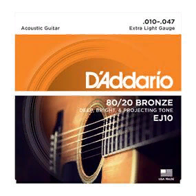 D`Addario EJ-10  Струны для акустической гитары бронза 80/20, Extra Light 10-47