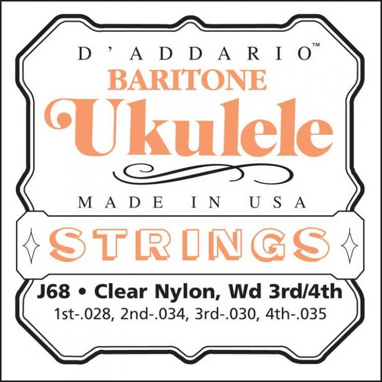 J68 Комплект струн для укулеле баритон, прозрачный нейлон, медь, D'Addario
