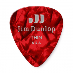 Dunlop 483P09TH Celluloid Red Pearloid Thin 12Pack  медиаторы, тонкие, 12 шт.