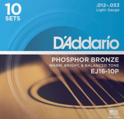 EJ16-10P Phosphor Bronze Струны для акустической гитары фосф.бронза, 10 комплектов, 12-53, D'Addario