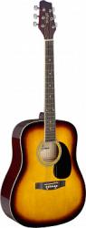 STAGG SA20D SNB - акустическая гитара, 20 ладов, верхняя дека, задняя дека и обечайка: липа, гриф: нато, накладка: тополь, цвет: санберст.