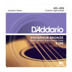 D`Addario EJ-26  Струны для акустической гитары фосфор/ бронза, Custom Light 11-52