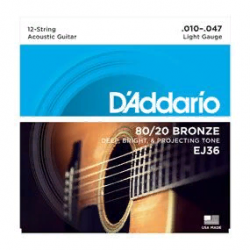 D`Addario EJ-36  Струны для двенадцатиструнной гитары бронза 80/20, Light 10-47