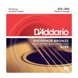 D`Addario EJ-39  Струны для двенадцатиструнной гитары, фосфор/ бронза, Medium 12-52*