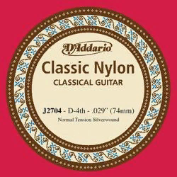 D`Addario J2704  четвертая струна D для классической гитары, калибр . 029 (0.74 мм), нейлон/ посер мед