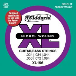 XL156 Nickel Wound Комплект струн для электрогит./6-стр.бас-гитары, Fender Bass VI, 24-84, D'Addario