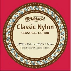 D`Addario J2701  первая струна E для классической гитары, калибр . 028 (0.77 мм), нейлон/ посер мед