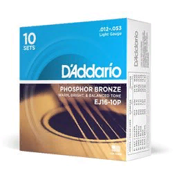 D`Addario EJ-16-10P  Струны для акустической гитары фосфор/ бронза, Light 12-53, (10 комплектов)