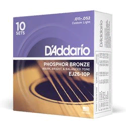 D`Addario EJ-26-10P  Струны для акустической гитары фосфор/ бронз, Custom Light 11-52 (10 комплектов)