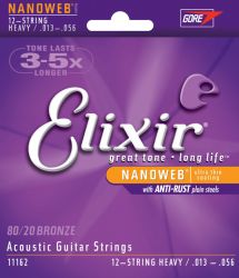 11162 NANOWEB Комплект струн для 12-струнной акустической гитары, Heavy, бронза 80/20, 13-56, Elixir
