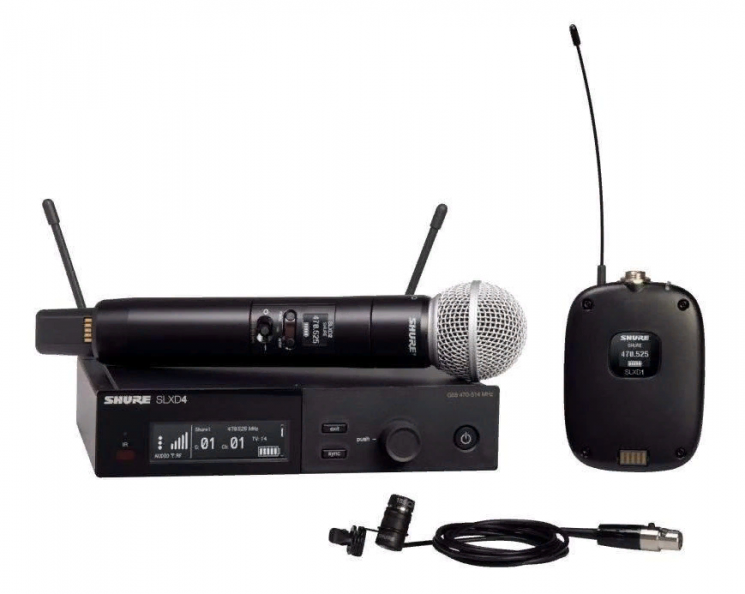 SHURE SLXD124E/85 H56 цифровая двухканальная радиосистема с ручным и петличным микрофонами: SM85 и WL185, 470-638 МГц