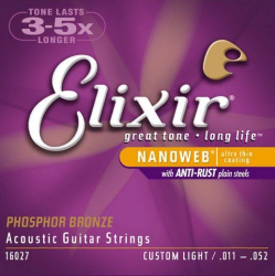 Elixir 16027 NanoWeb  струны для акустич. гитары Custom Light 11-52, фосфор/ бронза