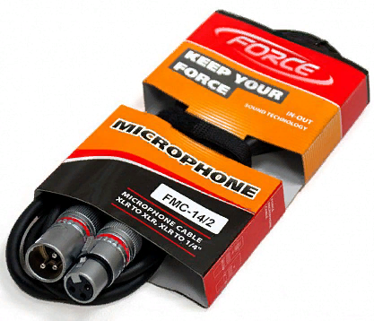 FORCE FMC-14/2 - Шнур микрофонный XLR (F) -XLR (M)  (2мх6мм), металлические разъемы с позолоченными контактами, цвет - черный