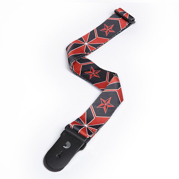 50H13 Sublimation Printed Гитарный ремень, полиэстер, рисунок «Черно-красные звезды», Planet Waves