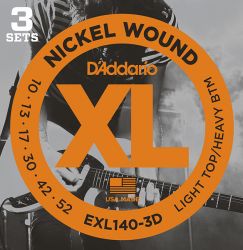 EXL140-3D Nickel Wound , Light Top/Heavy Bottom, 10-52,  D'Addario