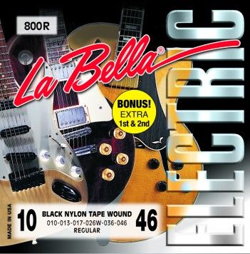 800R Black Nylon  Regular, 10-46, La Bella