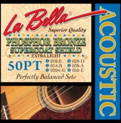 50PT Phosphor Bronze SuperCoat Комплект струн для акустической гитары, ф/б, с покр., 10-50, La Bella