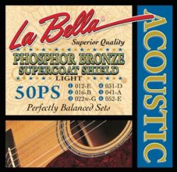 50PS Phosphor Bronze SuperCoat Комплект струн для акустической гитары, ф/б, с покр., 12-52, La Bella