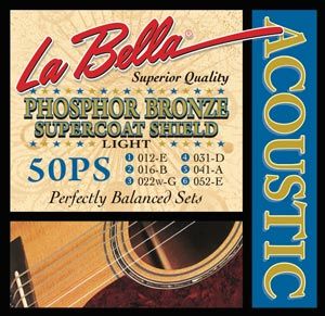 50PS Phosphor Bronze SuperCoat Комплект струн для акустической гитары, ф/б, с покр., 12-52, La Bella
