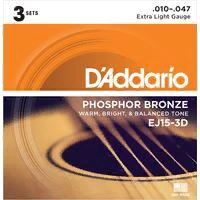 D`Addario EJ-15-3D  Струны для акустической гитары фосфор/ бронза, Extra Light 10-47 (3 комплекта)