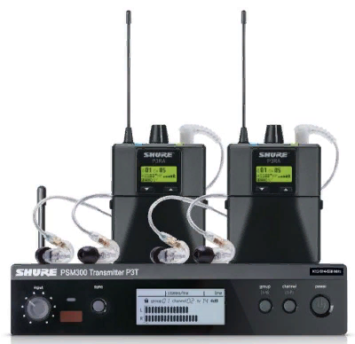 SHURE P3TERA215TWP K3E Система персонального мониторинга двухканальная PSM300, 606-630 МГц, 2 металлических бодипака P3RA, 2 наушников SE215CL