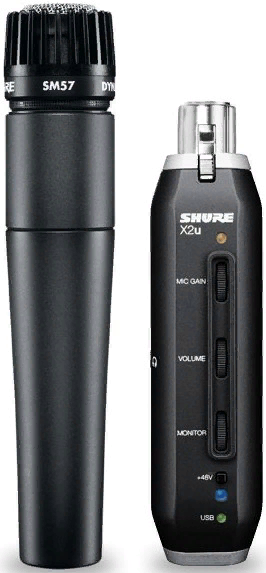 SHURE SM57-X2U Цифровой комплект для записи инструментальный кардиоидный микрофон SM57 и USB-адаптер X2u с предусилителем и выходом на наушники