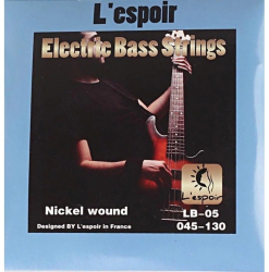Струны для бас гитар L'ESPOIR LB-05 (5 струн), материал - никелированная сталь, натяжение Medium, основание шестигранное, обмотка - круглая, калибр: .045/1.14 .060/1.52 .080/2.03 .100/2.54 .130/3,30