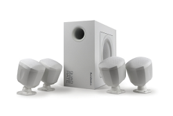 AuraSonics QUADRATE-WH комплект настенный сабвуфер 6,5" и 4 сателлита 3", встроенный кроссовер, 70/100B-80/40/20/10 Вт, 80Вт/8Ом, 60Гц-18кГц, белый