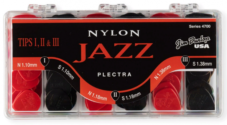 Dunlop 4700 Nylon Jazz Display  коробка с медиат, 47R1N, 47R2N, 47R3N, 47R1S, 47R2S, 47R3S - 36 шт, 144шт