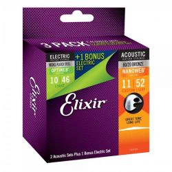 16554 2 комплекта струн для акустической 11-52 + 1 комплект струн для электрогитары 10-46, Elixir
