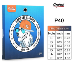 Струны для акустических фолк гитар Orphee P-40 намотка  из фосфорной бронзы с нано-замороженным покрытием, шестигранная стальная сердцевина, размер:E-1st/.011, B-2nd/.015, G-3th/.024, D-4th/.032, A-5th/.042, E-6th/.052