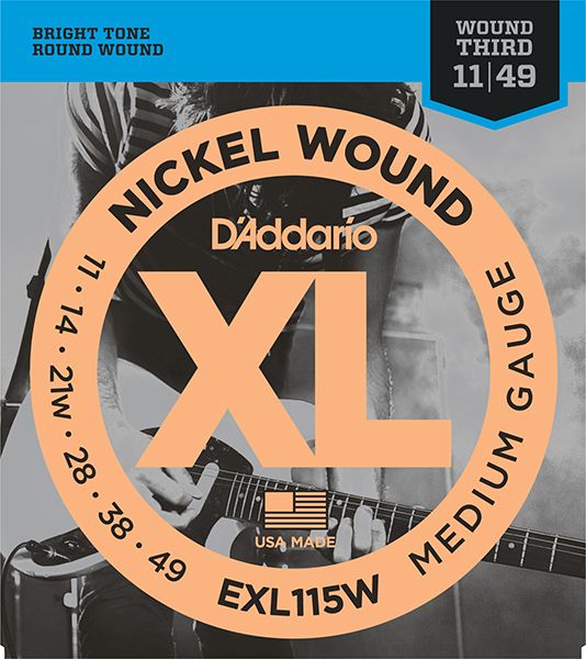EXL115W XL NICKEL WOUND Blues/Jazz Rock 3rd Wound 11-49 D`Addario