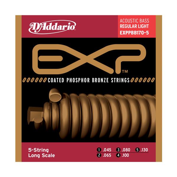 EXPPBB170-5 Coated Phosphor Bronze Струны для 5-стр.акуст.бас-гитары, с покрытием, 45-130, D'Addario