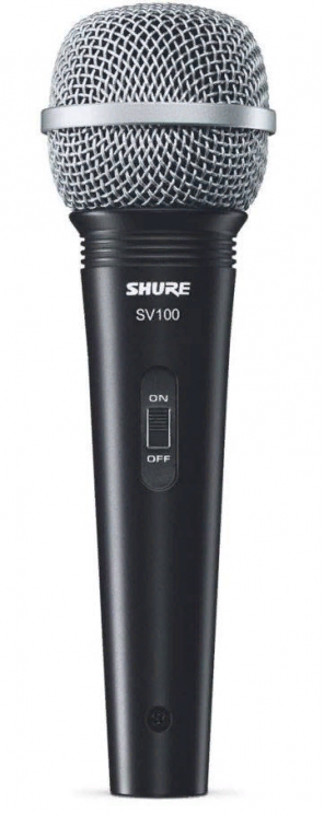 SHURE SV100 Вокальный динамический микрофон кардиоидный, 50-15000 Гц, 2,5 мВ/Па, выключатель, с кабелем XLR-1/4 Jack. Черный