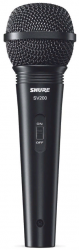 SHURE SV200 Вокальный динамический микрофон кардиоидный, 50-15000 Гц, 2,5 мВ/Па, выключатель, с кабелем XLR-XLR. Черный