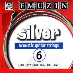 6А202 Silver Комплект струн для акустической гитары, посеребренные, 9-43, Эмузин