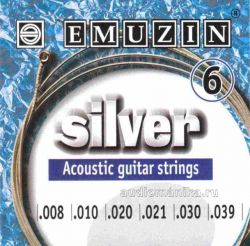 6А201 Silver Комплект струн для акустической гитары, посеребренные, 8-39, Эмузин
